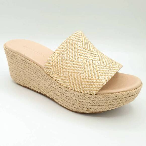 NEW CHOCOLAT BLU women's yvon wedge slide in natural combo raffia